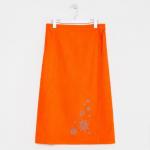 Килт женский для бани и сауны , цвет оранжевый вышивка Снежинки, размер 80х150±2 см, махра 300г/м 100% хлопок