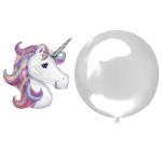 Шар полимерный 18" «Единорог», шар в шаре, с палочкой, цвет фиолетовый"