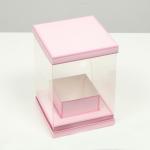 Коробка для цветов с вазой и PVC окнами складная, розовый, 16 х 23 х 16 см