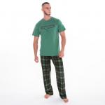 Комплект (футболка/брюки) мужской, цвет зеленый/клетка, размер 52