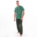 Комплект (футболка/брюки) мужской, цвет зеленый/клетка, размер 50