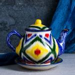 Набор чайный Риштанская керамика "Атлас №1", 9 предметов (чайник 1л, пиалы 0,3л), микс