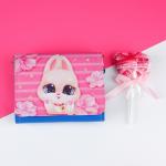 Набор для девочки Пушистый зайка: сумка с резинками, розовый/синий
