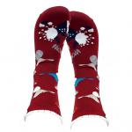06966 Дизайнерские носки серии Рождество и Новый год "Снегири, пушистая манжета" р-р 36-41 (красное вино)
