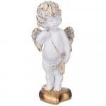 169-573 фигурка декоративная "ангелочек с луком на сердечке" цвет:белый с позолотой высота=23см