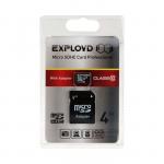 Карта памяти Exployd MicroSD, 4 Гб, SDHC, класс 10, с адаптером SD