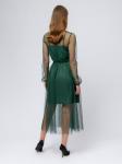 Платье темно-зеленого цвета длины миди с отделкой из фатина