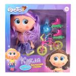 %DollyToy кукла "Большие глазки: Девочка с велосипедом" (19,5 см, глаза нарисованы, фиолет. волосы)