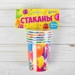 Бумажные стаканы «Праздник», воздушные шары и серпантин, 250 мл, набор 6 шт.