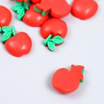 Декор для творчества пластик "Красное яблоко с листиками" набор 10 шт 3х1,7 см