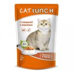 #(У)КЭТ ЛАНЧ Консервированный корм для кошек кусочки в желе Говядина и Морковь пауч 85 гр*24