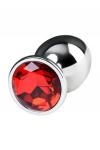 Анальная втулка Metal by TOYFA, металл, серебристая, с красным кристаллом, 9,5 см, O 4 см, 420 г