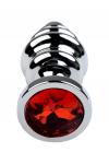 Анальная втулка Metal by TOYFA, металл, серебристая, с красным кристаллом, 8 см, O 3,5 см, 95 г