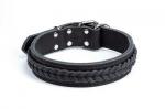 GRIPALLE Берт 40-55S 2271 Ошейник кожаный двухслойный с косичкой для собак, стальная фурнитура 40 мм*55 см, Черный *15
