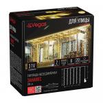 VEGAS   31V Электрогирлянда "Занавес" 200 теплых LED ламп, прозрачный провод, 20 нитей, 2*2 м, 8 режимов, с блоком питания /32/4