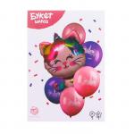 Букет из шаров «С днём рождения», котик-единорог, фольга, латекс, набор 6 шт., цвета МИКС