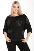 Блузка черная трикотажная с коротким рукавом Plus Size