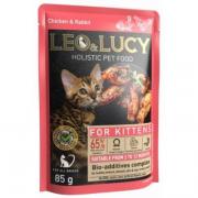 LEO&LUCY Holistic Конс.полнорационный корм для котят с кроликом, курицей и биодобавками, кусочки в соусе 85 гр*32