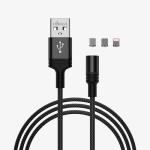 BY Кабель для зарядки Магнитный 3 в 1, iP/Micro USB/Type-C, 1м, 2.1А, черный