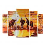 Картина модульная на подрамнике Слоны на водопое 2-14х53, 2-21х69,5 1-34х79; 80х118см