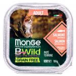 Monge Cat BWild GRAIN FREE беззерновые консервы из лосося с овощами для взрослых кошек 100 г