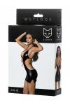 Платье Glossy JULIE из материала Wetlook с красной шнуровкой, черный, S