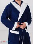 Мужской махровый халат с капюшоном с белой отделкой темно-синий+белый МЗ-05-1 (88)