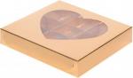 Коробка для конфет с окошком сердце 15,5х15,5х3 см ( на 9 шт.) золото