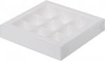 Коробка для конфет с пластиковой крышкой 15,5х15,5х3 см ( на 9 шт.) белая