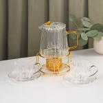 Набор чайный из стекла «Блаженство», 6 предметов: чайник 600 мл, чаша 150 мл, блюдце d=12см, подставка 12?6,5 см