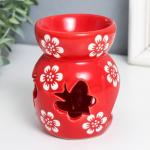 Аромалампа керамика "Бабочки" белые цветы на красном 8х8х10 см