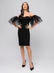 Платье-футляр черное длины миди со съемными объемными рукавами