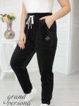 Спортивные штаны женские 9009 "Однотонные-Мех+Эмблема №1" Черные