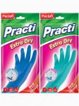 Paclan Practi Extra Dry Перчатки резиновые (M), тиффани/синий в ассортименте (10/10)