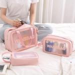 Дорожная прозрачная сумка WASH BAG, косметичка, непромокаемая, РОЗОВАЯ (2515)