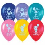 Воздушные шары,  25шт., М12/30см, MESHU Happy birthday, пастель, ассорти, MS_42101