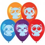 Воздушные шары,  50шт., М12/30см, MESHU Cute kittens, пастель, ассорти, MS_42105