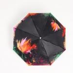 Зонт автоматический «Цветок», облегчённый, сатин, 3 сложения, 8 спиц, R = 52 см, цвет чёрный/оранжевый