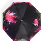 Зонт автоматический «Цветок», облегчённый, сатин, 3 сложения, 8 спиц, R = 52 см, цвет чёрный/розовый