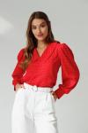 Блуза с отложным воротником красная в горошек