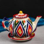 Набор чайный Риштанская керамика "Атлас", 9 предметов (чайник-0,8л,пиалы- 0,3л)