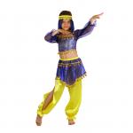 Карнавальный костюм "Восточная красавица. Шахерезада", топ с рукавами, штаны, повязка, цвет сине-жёлтый, р-р 32, рост 122-128 см