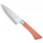 "Мрамор" Нож кухонный 145мм из нержавеющей стали, широкое лезвие, пластмассовая ручка, цвета в ассортименте: бежевый, коралловый, в блистере (Китай)