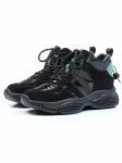 01-CSJ33-1 BLACK/GREEN Ботинки спортивные демисезонные женские (натуральная замша, байка)