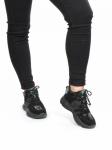 01-CSJ33-1 BLACK/GREEN Ботинки спортивные демисезонные женские (натуральная замша, байка)