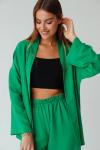 Костюм из кимоно и брюк-палаццо зелёный