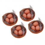 Декор пасхальный в виде яиц в корзинке, набор 4 шт, 6.5 см, пластик, сизаль
