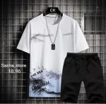 Мужской костюм с шортами футболка белая море SN