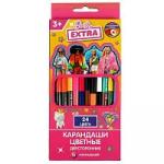 Цветные карандаши БАРБИ двусторонние, 24цв (12  шт.) barbie extra Умка