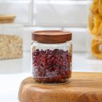 Банка стеклянная для сыпучих продуктов с деревянной крышкой Magistro Village, 450 мл, 9_10 см